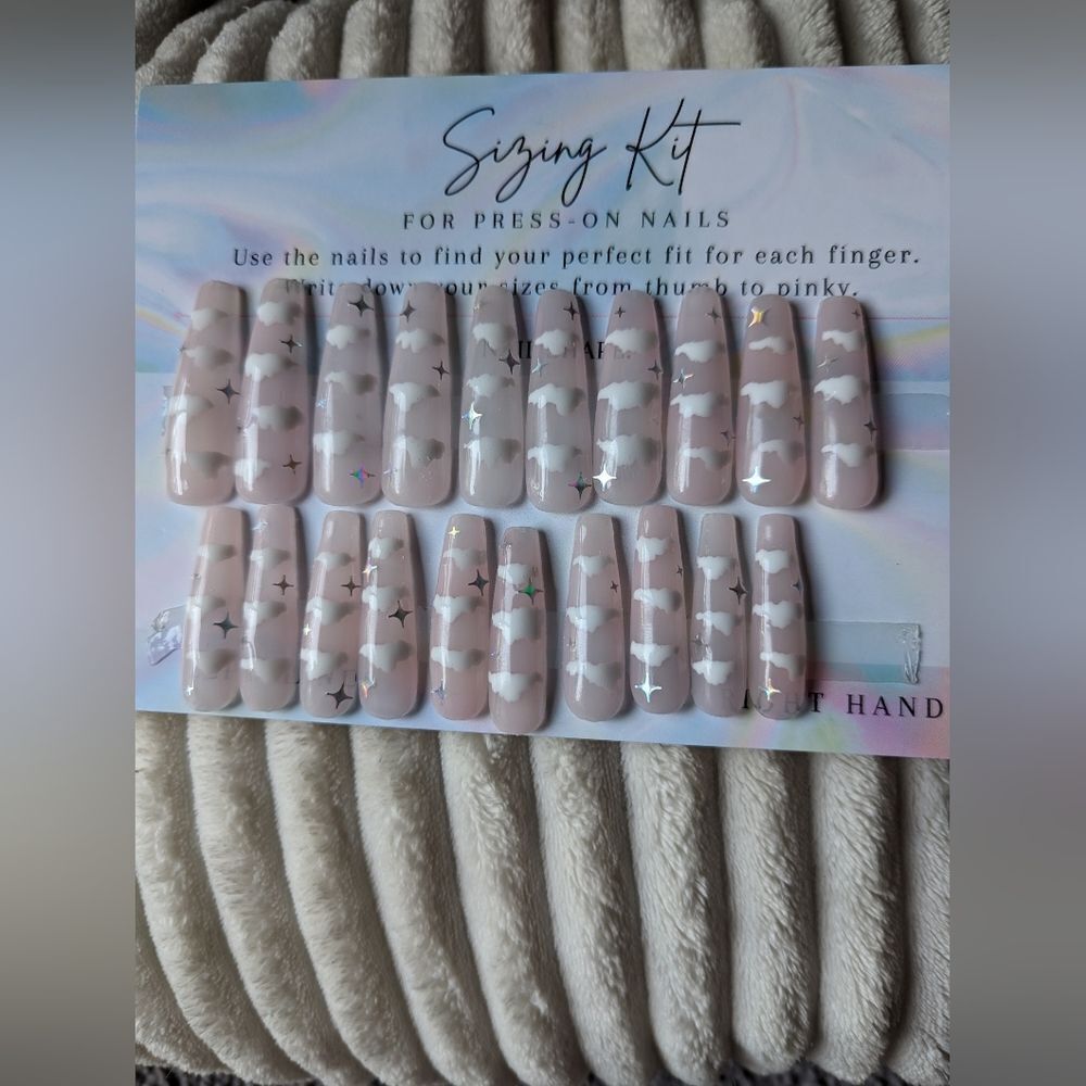 20 pc READY TO WEAR PINK CLOUDS FULL SIZE FULL SET XXL COFFIN NO SIZING NEEDED